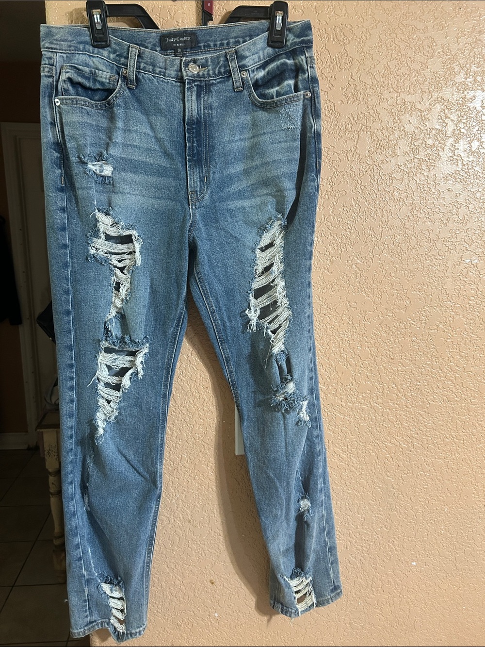 Juicy Couture Ripped Light Blue Straight Leg Jeans